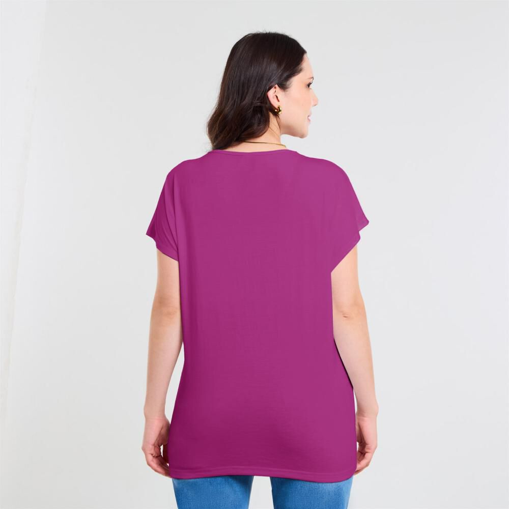 Polera Lisa Manga Corta Cuello Redondo Con Aplicación Lace Mujer Sexy Large image number 2.0