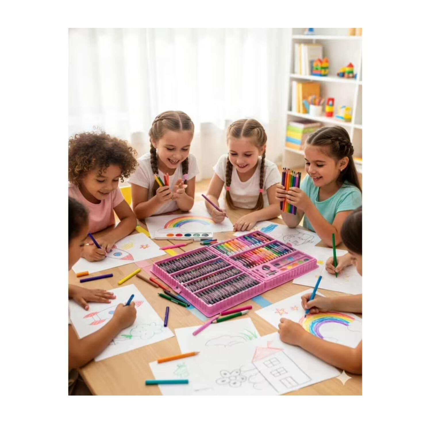Set 168 Lapices Para Colorear Con Maleta Rosada Infantil image number 2.0