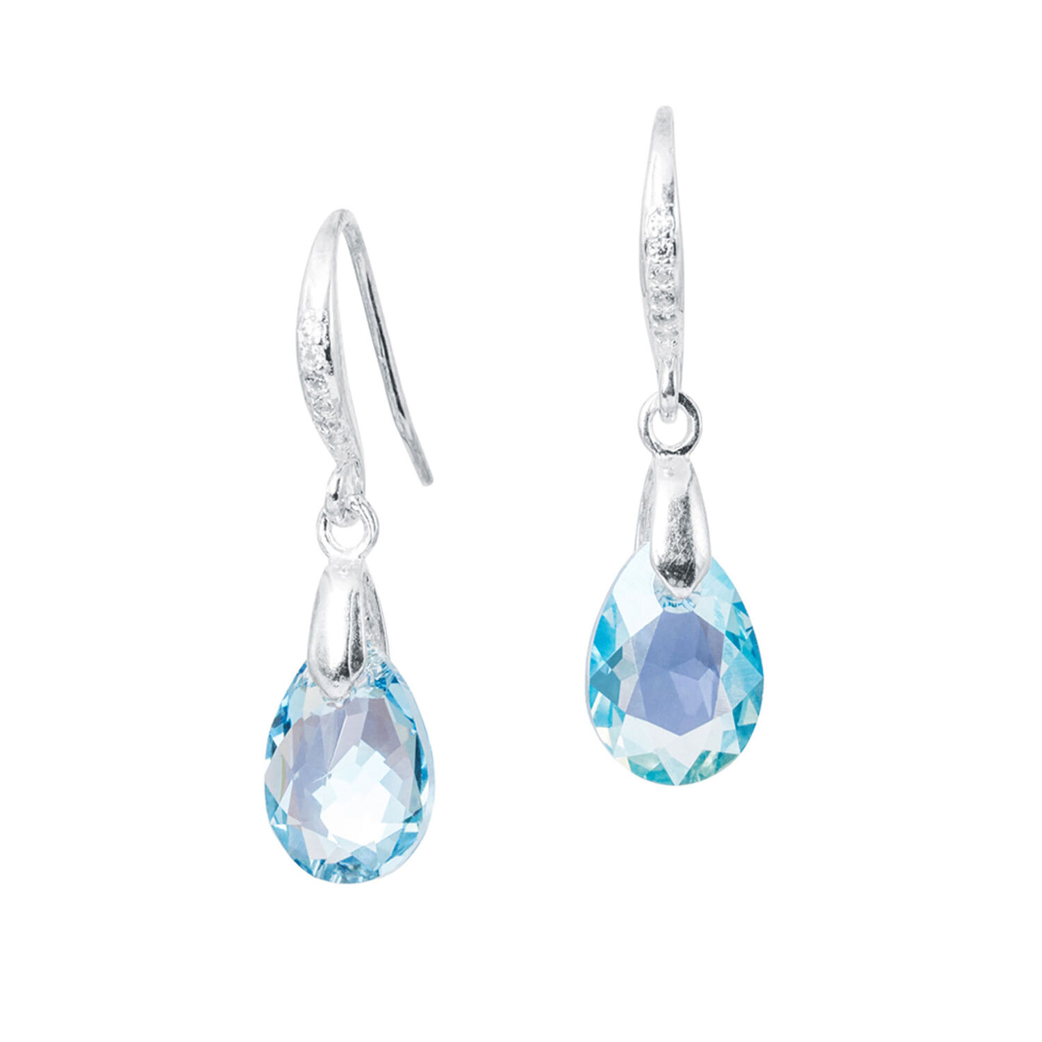 Aros Gota De Luz Plata Italiana 925 Y Cristal Genuino Aquamarine image number 0.0