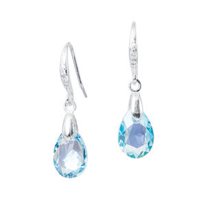 Aros Gota De Luz Plata Italiana 925 Y Cristal Genuino Aquamarine