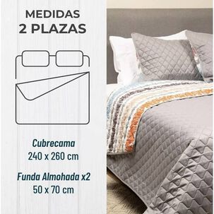 Cubrecama Cobertor Quilt Reversible+fundas Almohada 2 Plazas Color Raya/gris