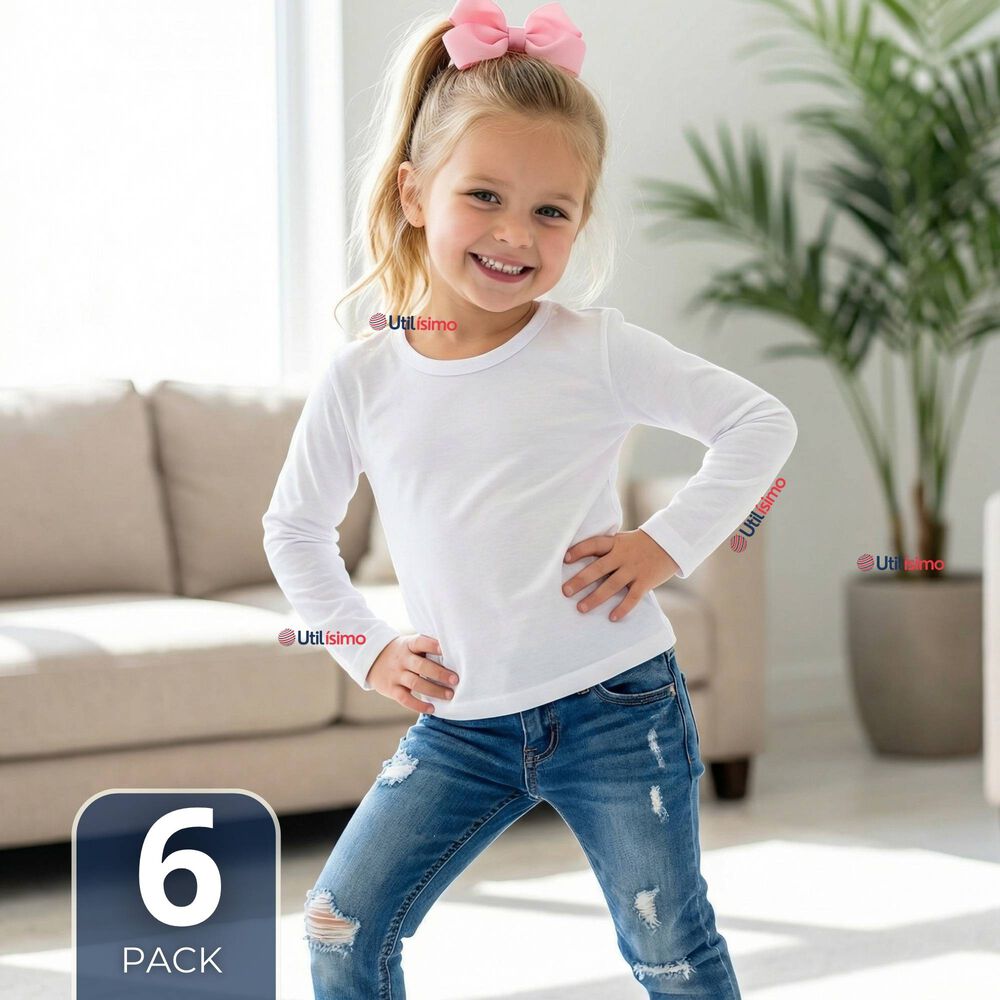Pack 6 Camisetas Algod&oacute;n Manga Larga Polera Primera Capa Blanco Ni&ntilde;a image number 0.0