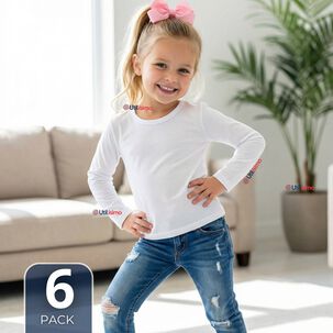 Pack 6 Camisetas Algod&oacute;n Manga Larga Polera Primera Capa Blanco Ni&ntilde;a