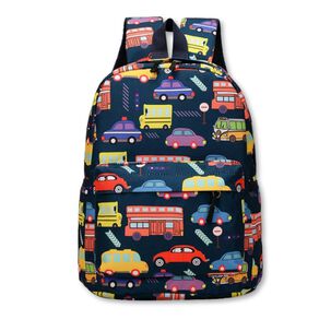 Mochila Infantil Escolar 33cm Niños Niñas Estampadas Azul Oscuro Autobus
