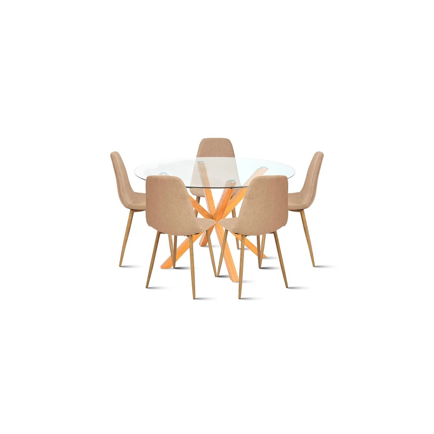 Comedor Redondo De Vidrio Cross 120cm + 5 Silla Spoon Velvet - Beige image number 0.0