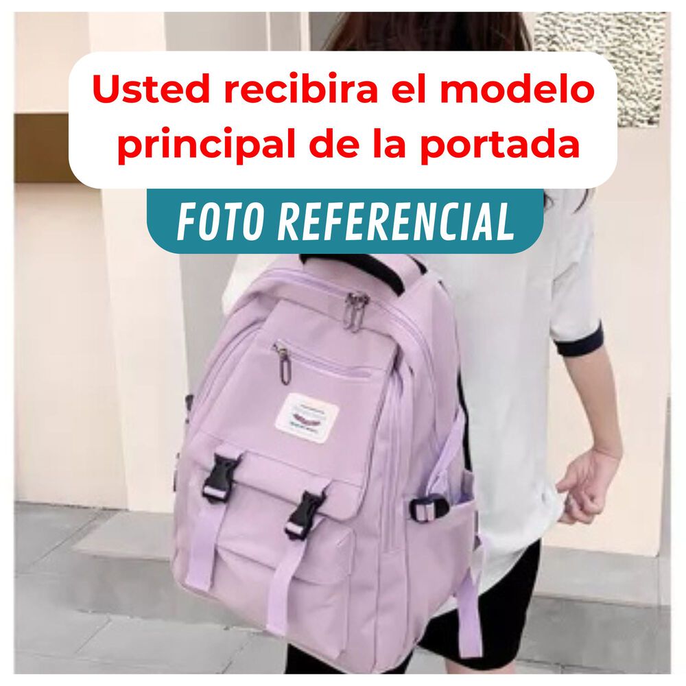 Mochila Bolso Escolar Juvenil Impermeable Dise&ntilde;o Unicolor image number 2.0