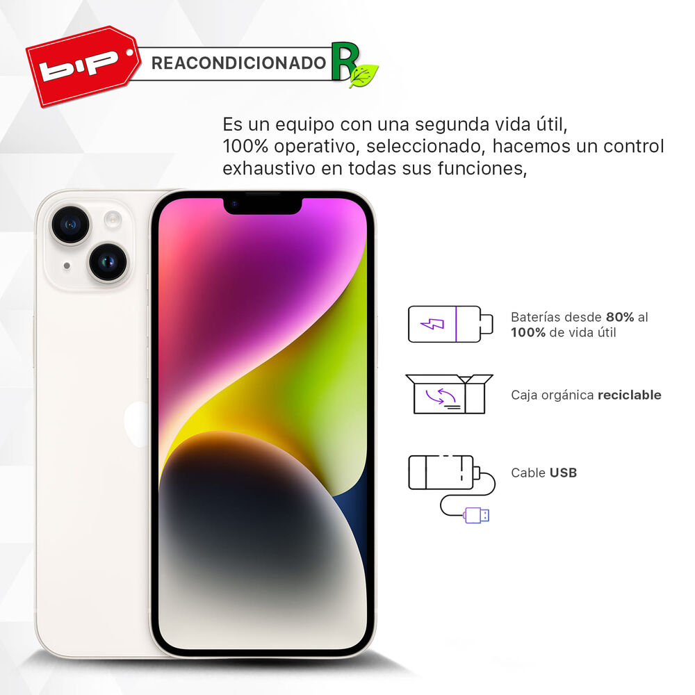 Iphone 14plus 256gb -starlight - Reacondicionado -grado A image number 0.0