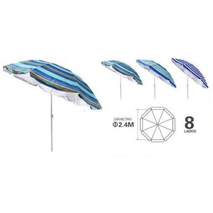 Sombrilla Reclinable 2.40 Mts Diametro Playa Camping Diseño Rayas Colores Azules