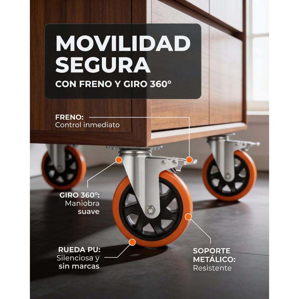 Set X4 Ruedas De 4 Pulgada Giratoria Para Muebles Con Frenos image number 7.0