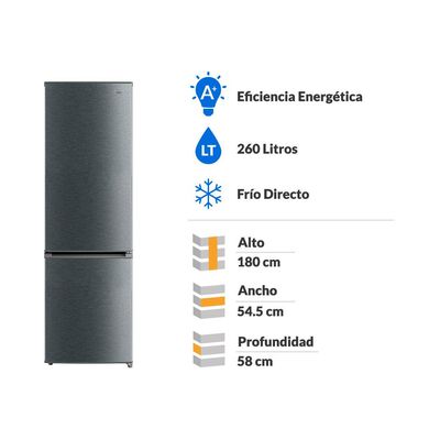 Refrigerador Bottom Freezer Midea MRFI-2660S346RW / Frío Directo / 260 Litros / A+