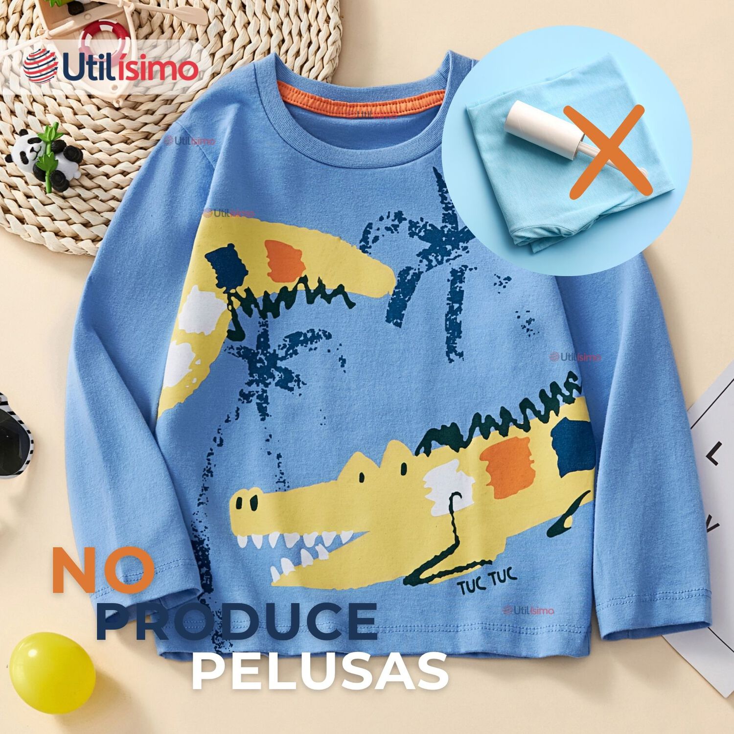 Polera Manga Larga Ni&ntilde;o 100% Algod&oacute;n Cocodrilo Azul Camiseta image number 7.0
