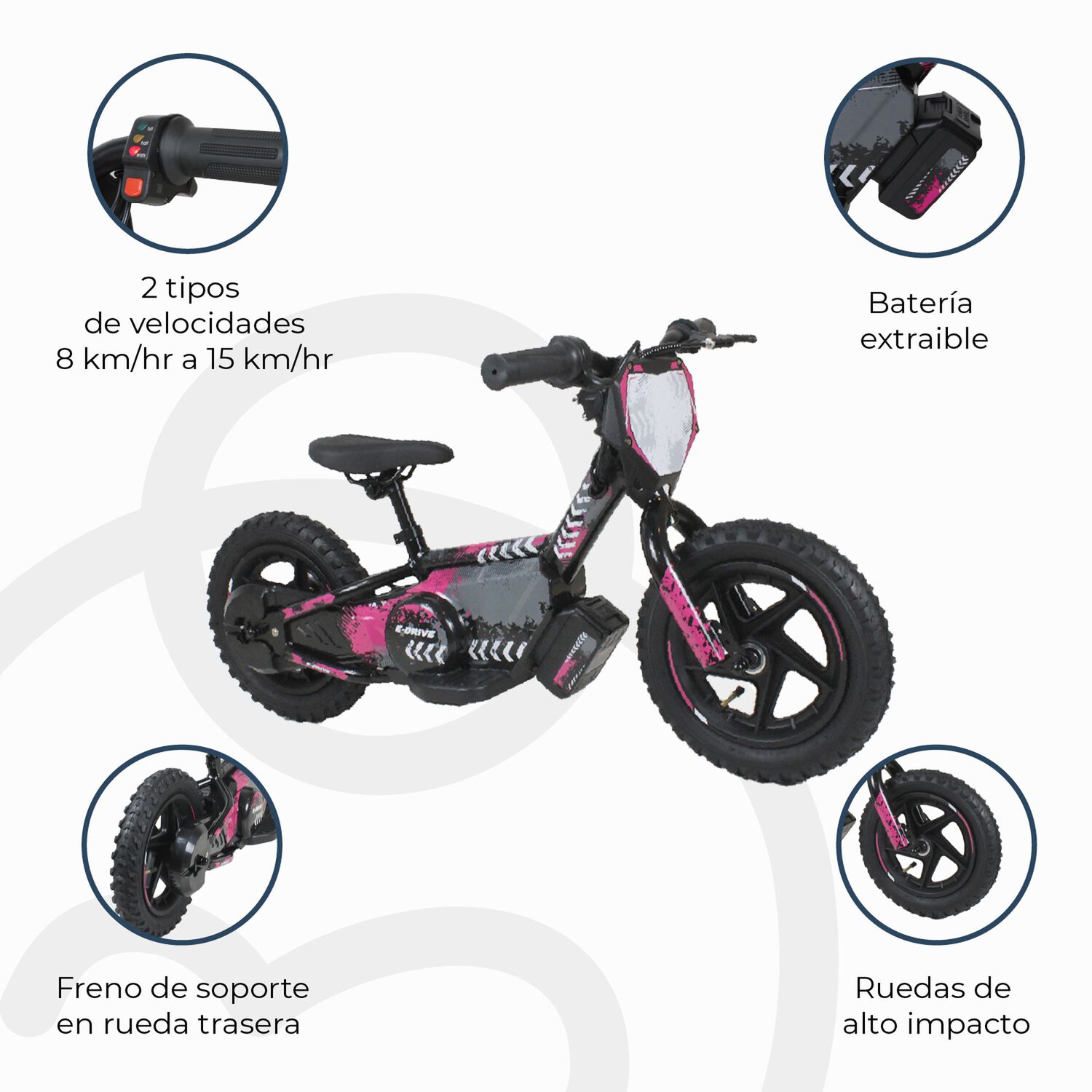 Bicicleta Moto El&eacute;ctrica E-bike Beride Aro 12 Rosada image number 7.0