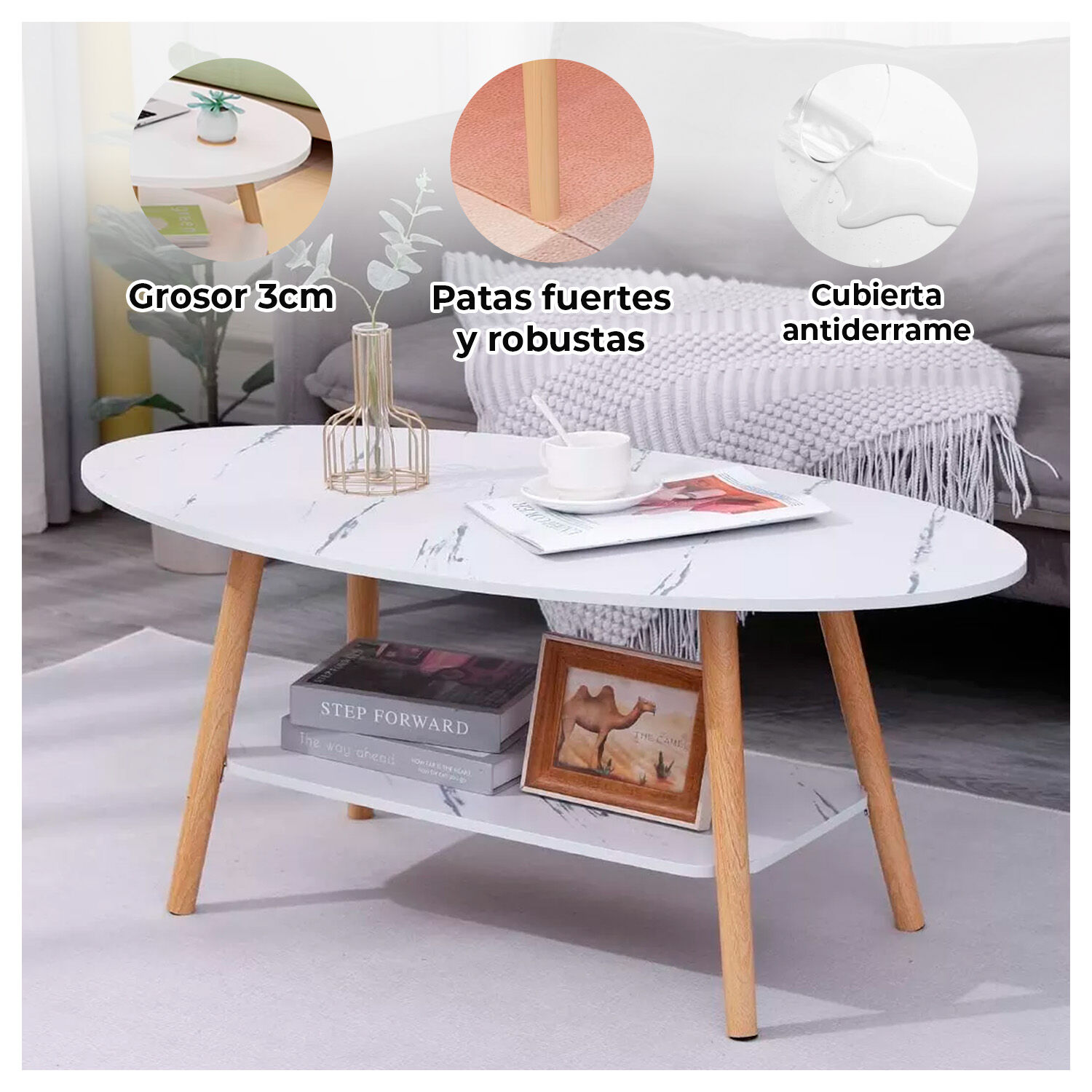 Mesa De Centro Elegante Para Sala Dise&ntilde;o N&oacute;rdico Con Efecto M&aacute;rmol image number 1.0