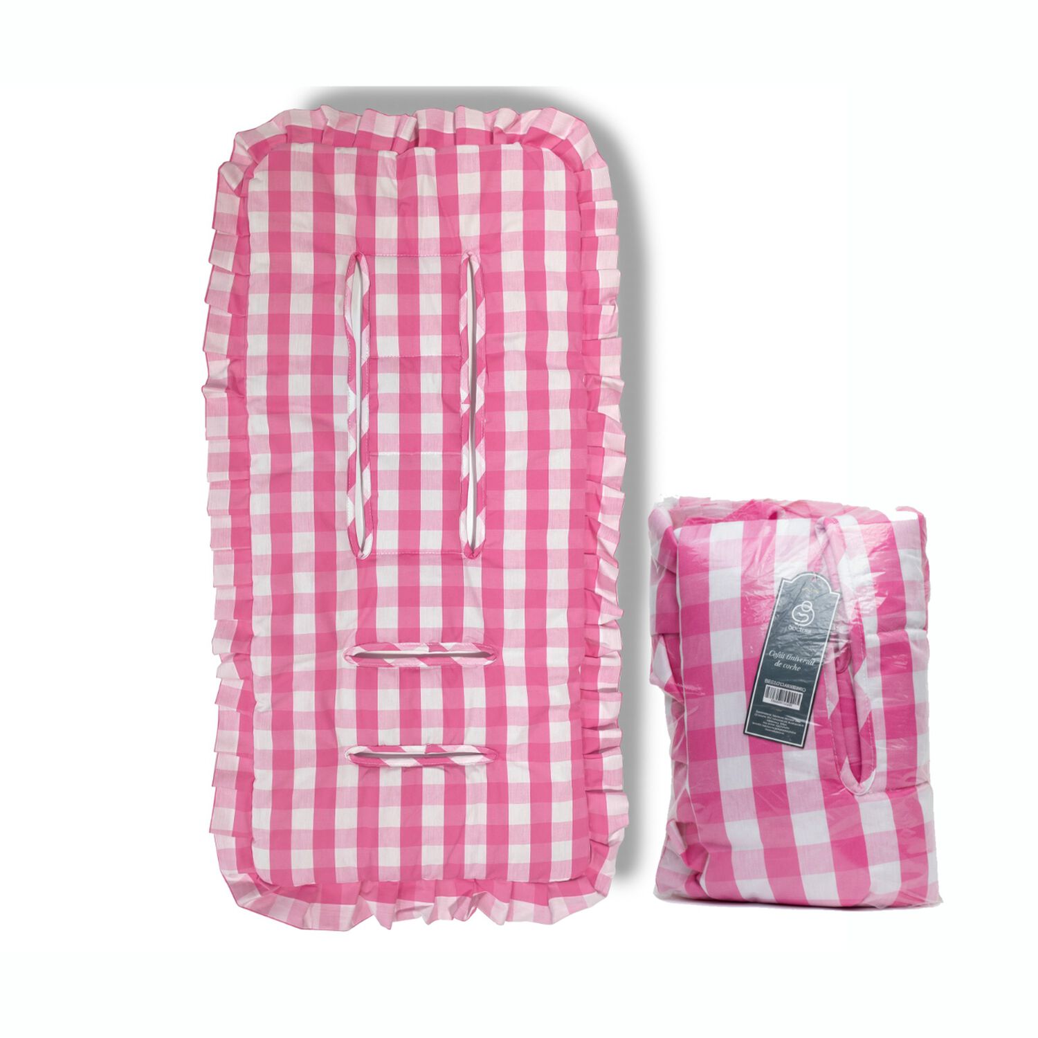 Coj&iacute;n Universal Coche Paseo Dise&ntilde;o Cuadros Rosado 40 X 80 Cm image number 4.0