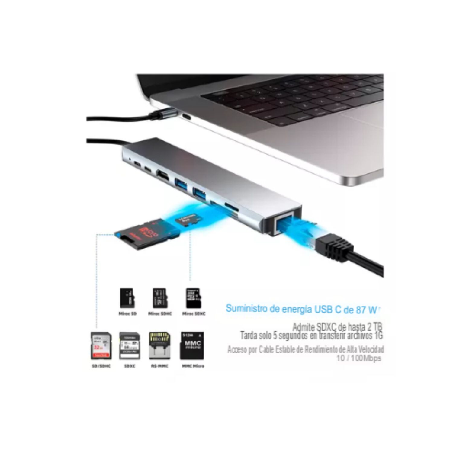 Adaptador Hub Para Macbook Air M1 M2 8 En 1 Usb-c Hdmi 4k image number 2.0