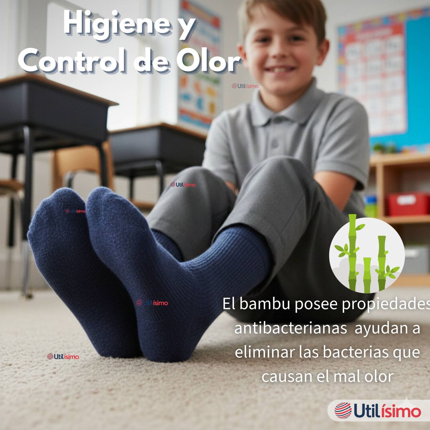 Pack 6 Calcet&iacute;nes Escolares Corto Bamb&uacute; Azul Ni&ntilde;os Y Ni&ntilde;as image number 5.0