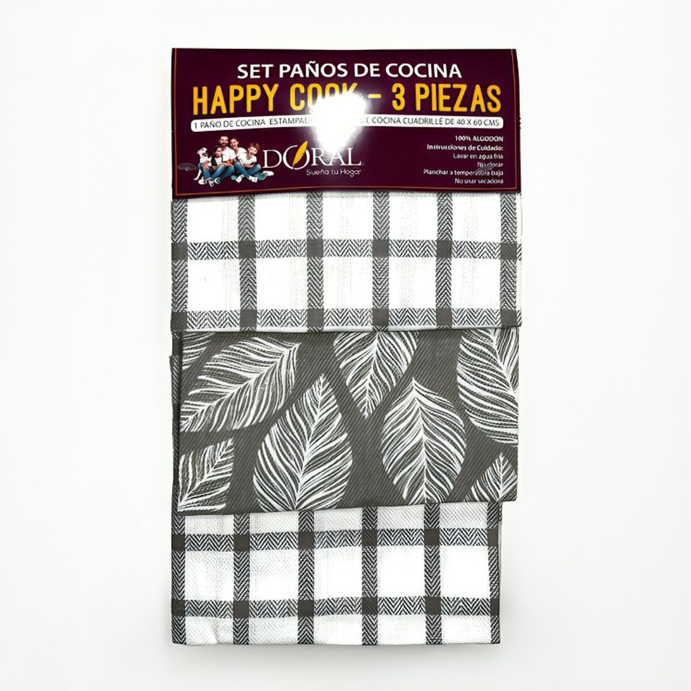 Set 3 Paños De Cocina Happy Cook Gris image number 1.0
