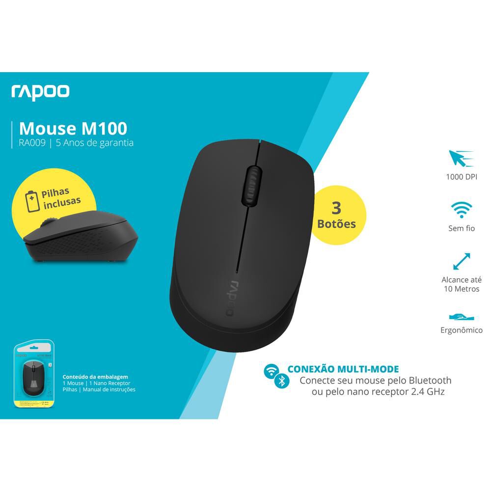 Mouse Inalambrico Bluetooth Y 2,4 Ghz Rapoo Negro Ra009 image number 5.0