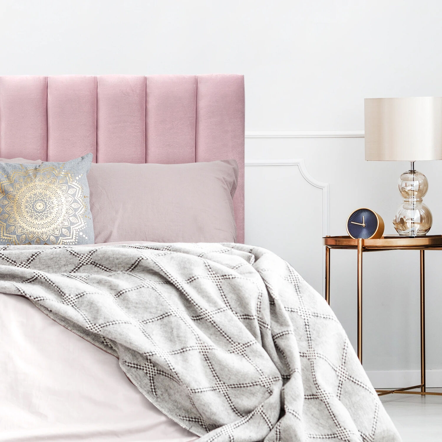 Respaldo De Cama Tubular Vertical Felpa Rosado Claro Queen image number 0.0