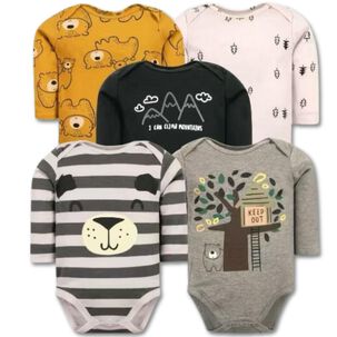 Pack 5 Bodys Ni&ntilde;o Manga Larga Tedmimak 100% Algod&oacute;n Teddy Bears