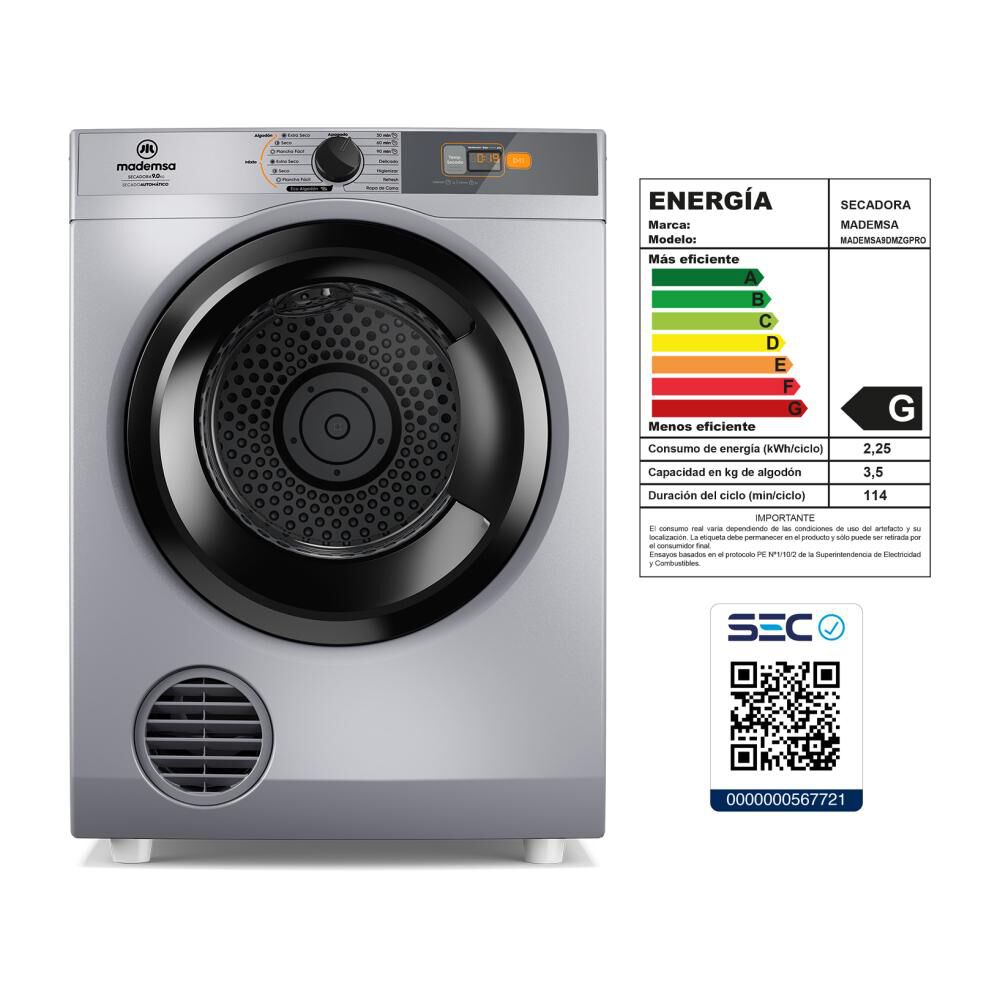 Secadora De Ropa Mademsa 9dmzg Pro / 9 Kilos image number 8.0