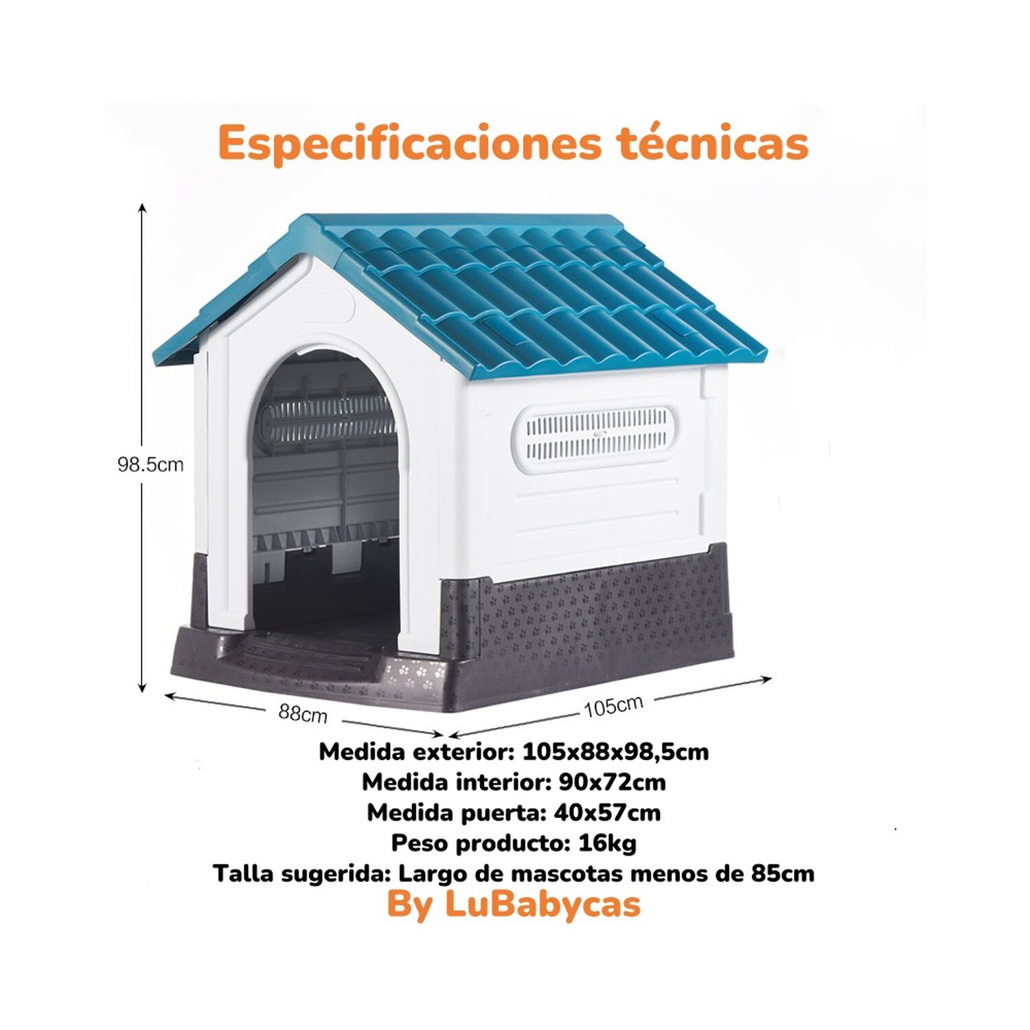 Casa De Perro Exterior Extra Grande 105cm Azul 452 Lubabycas image number 6.0