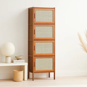 Vitrina Ecoluxe De Bamb&uacute; Y Rat&aacute;n Sint&eacute;tico 4 Niveles 43x32x126