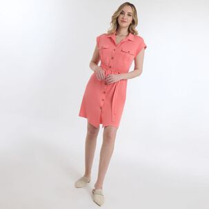 Vestido Tipo Camisero Liso Abotonado Sin Mangas Mujere Geeps