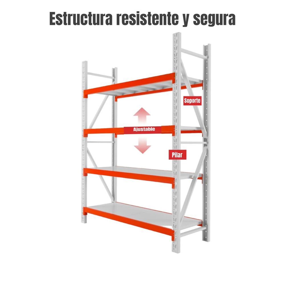 Estantes Metalicos 300*60*200cm Blanco Naranjo 800 Kilos image number 2.0