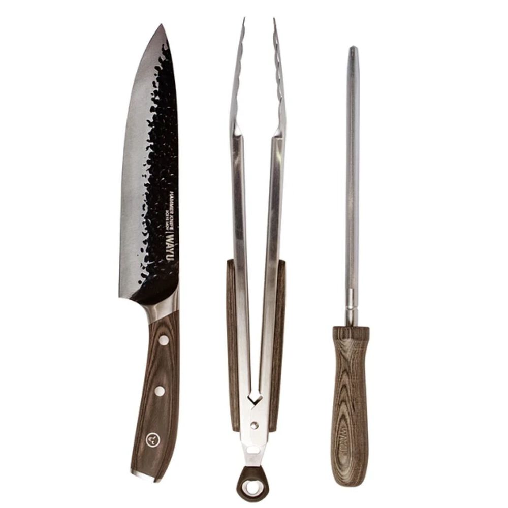 Set Parrillero Cuero 3 Piezas Wayu Cuchillo Pinzas Afilador Cocina image number 2.0