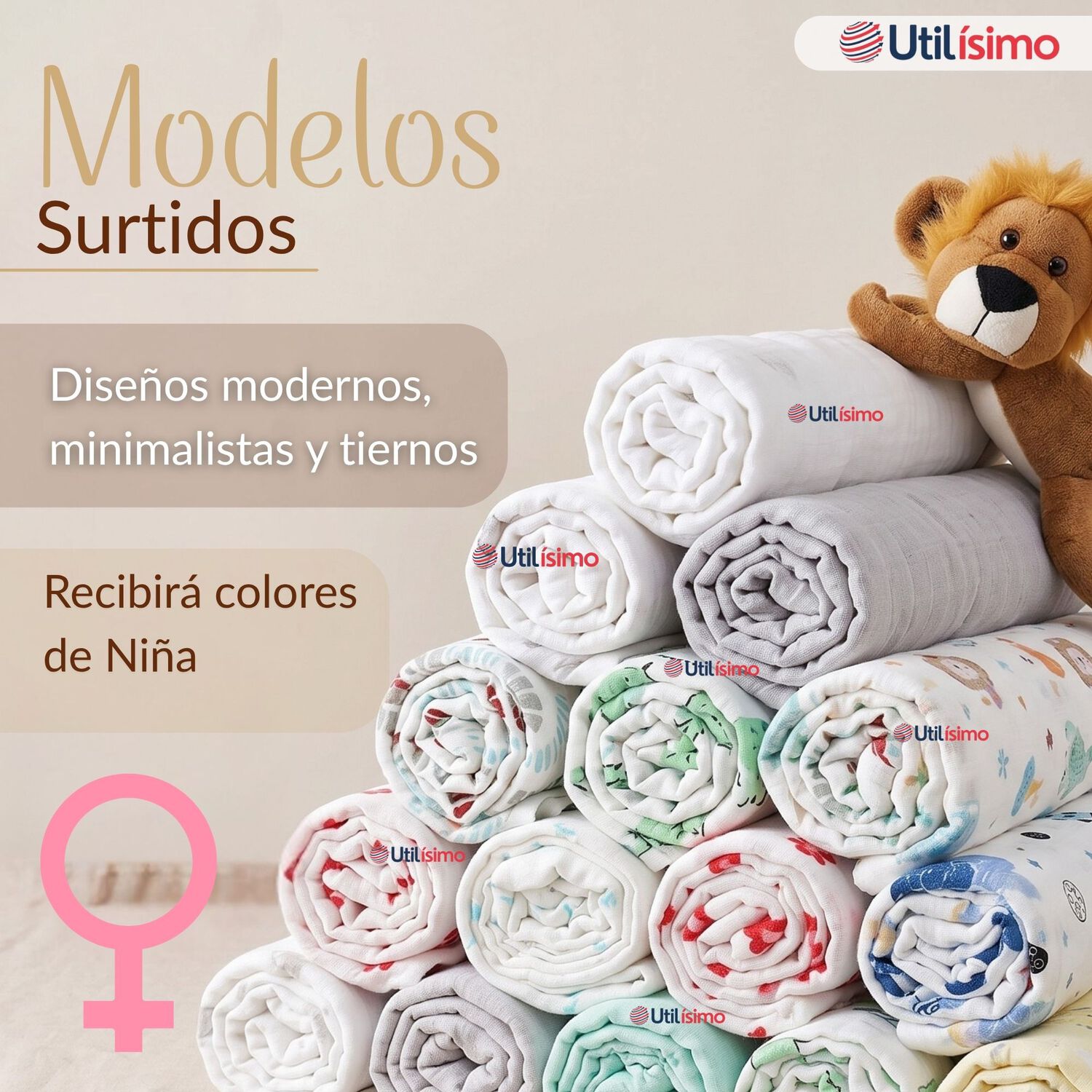 Pack 3 Mantas Muselina 70x 70 Cm Beb&eacute; Ni&ntilde;o Multiuso 100% Algod&oacute;n Colores Surtidos image number 4.0
