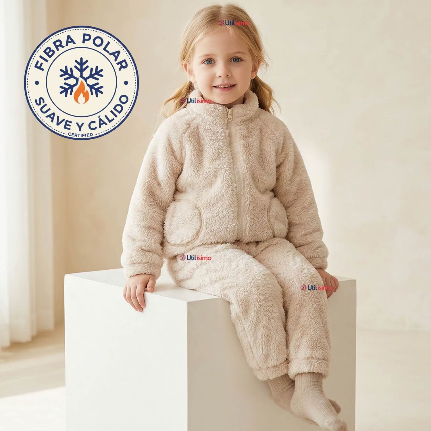 Conjunto 2 Piezas Buzo Poler&oacute;n Pantal&oacute;n Bebe Ni&ntilde;a Poli&eacute;ster Beige image number 0.0