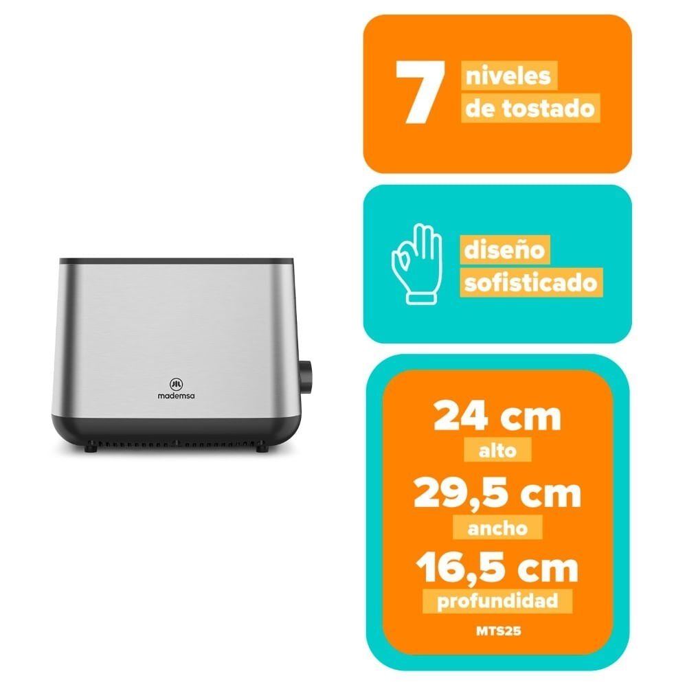 Tostador Mademsa Con 7 Niveles De Tostado 800w Mts25 Inox image number 2.0