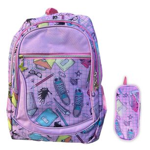 Mochila Escolar Con Estuche 43cm Dise&ntilde;o Estampado Surtido Lila