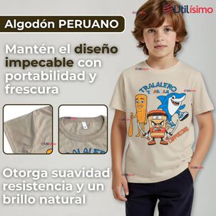 Polera Brainrots 100% Algodón Manga Corta Niño Tralalero Beige