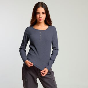 Polera Con Botones Manga Larga Cuello Redondo Mujer Freedom