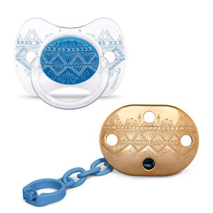 Chupete + Broche Premium Silicona 4/18m Azul
