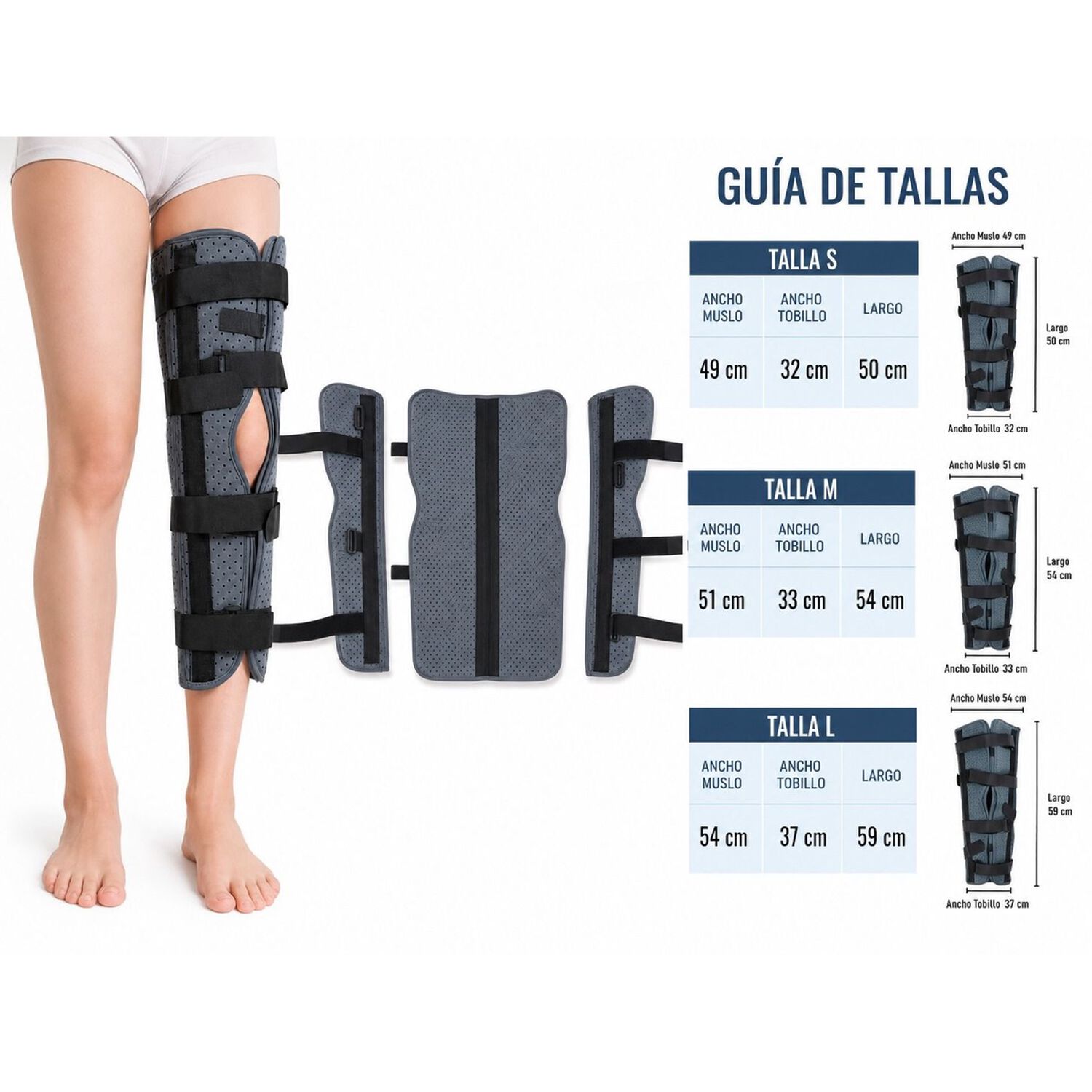 Inmovilizador De Rodilla Largo Con Velcro Ajustable Oneder Talla S image number 1.0