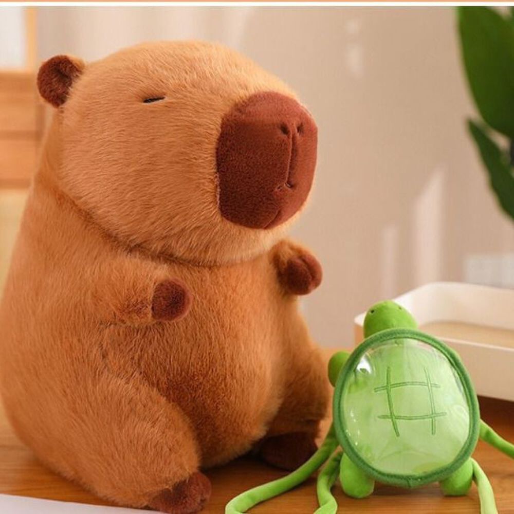 Peluche De Capibara Kawaii Carpincho Mochila Tortuga 30cm image number 3.0