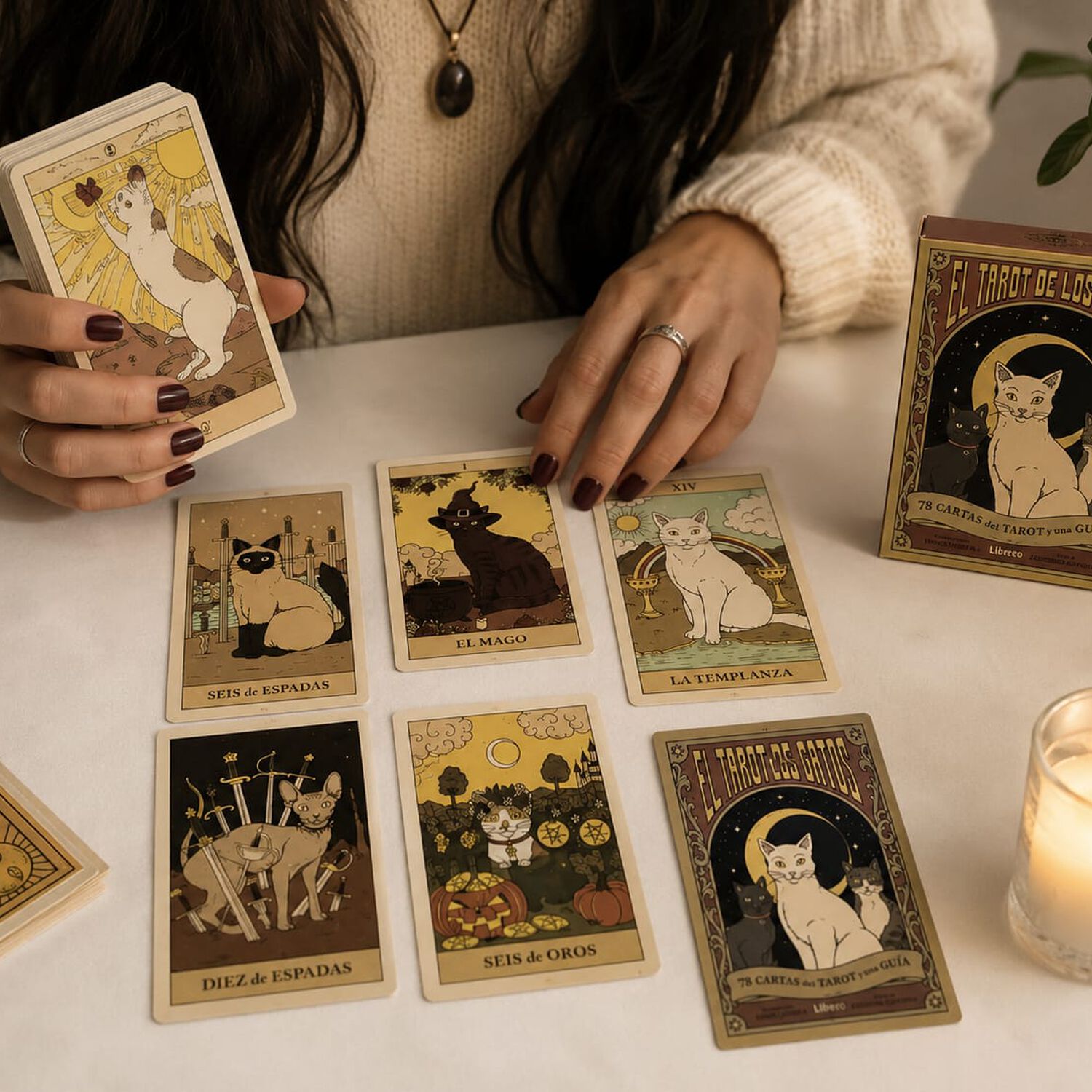 Pack Tarot De Gatos En Espa&ntilde;ol Y Mantel De Gatos 48x48 Cm image number 0.0