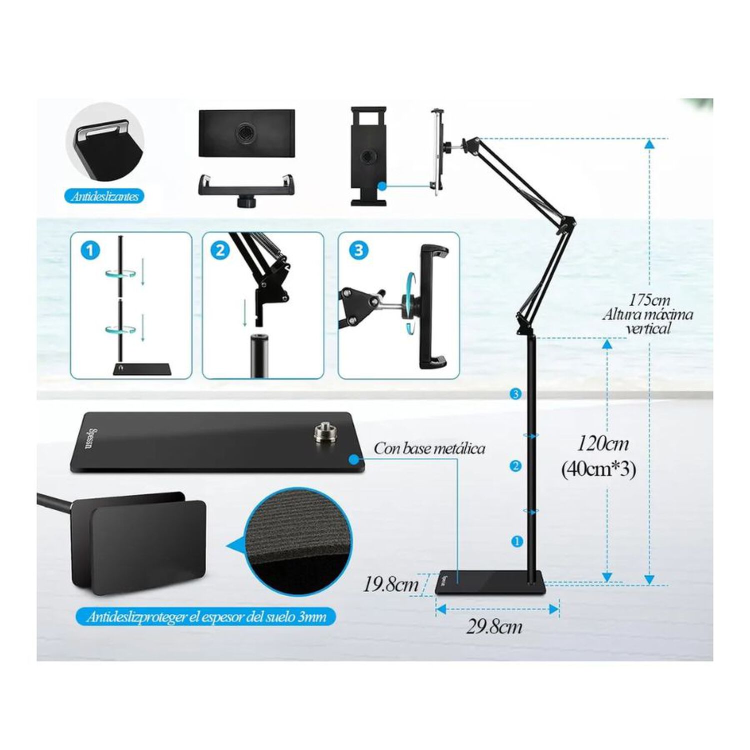 Soporte Suelo Ajustable Para Ipad Tel&eacute;fono 360 image number 3.0