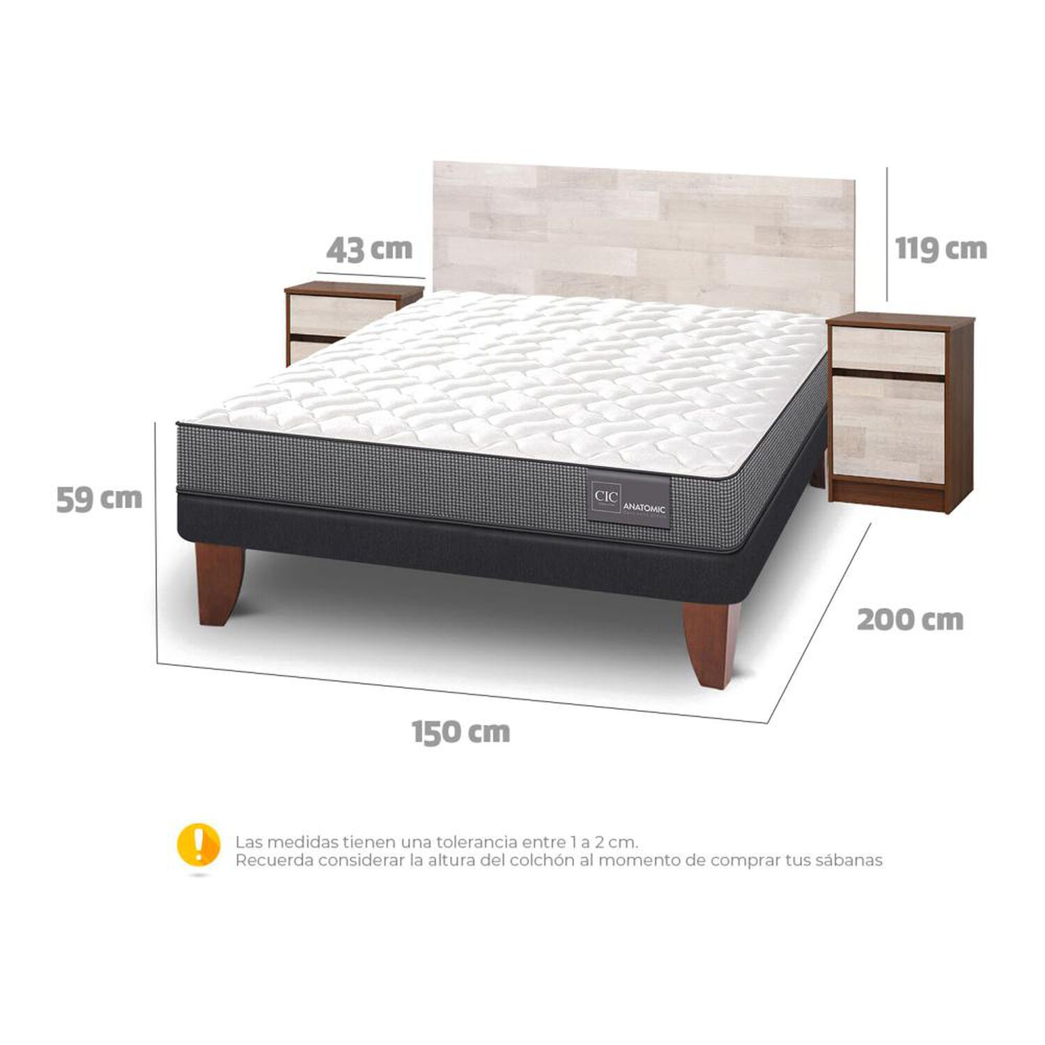 Cama Europea Cic Anatomic / 2 Plazas / Base Normal + Set De Maderas image number 3.0