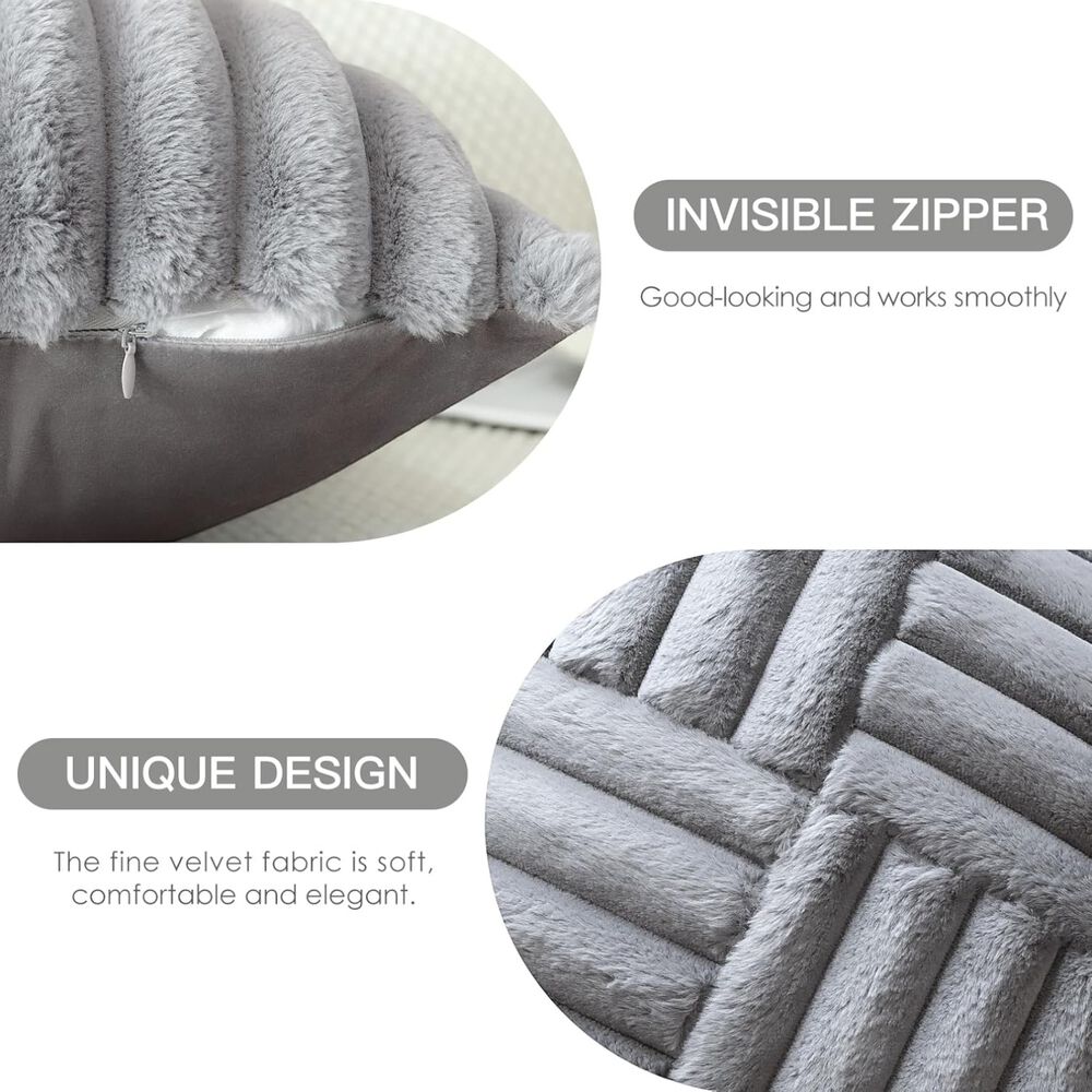 Pack De 02 Fundas De Coj&iacute;n Pelo De Conejo De Imitaci&oacute;n 45x45 Gris image number 4.0