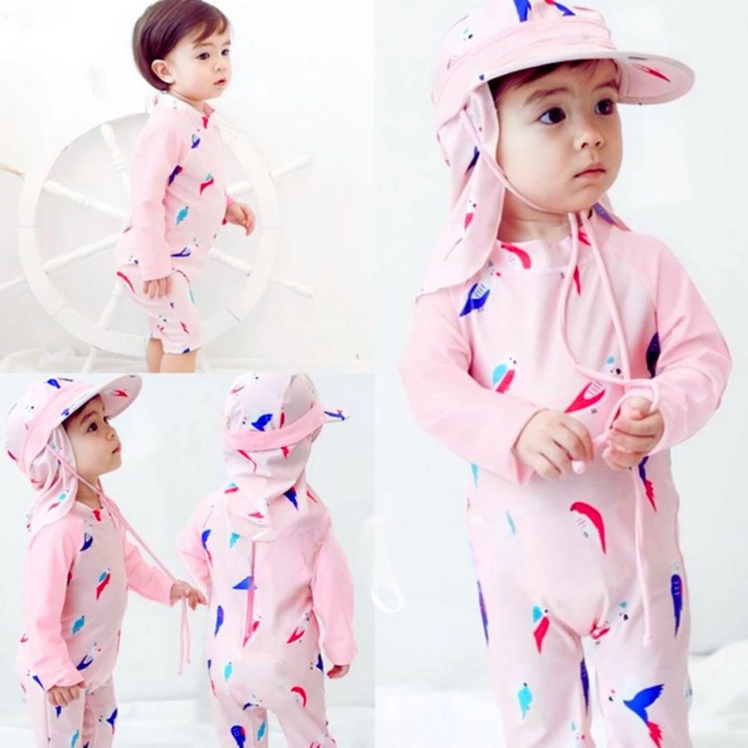 Traje De Ba&ntilde;o Enterito Manga Larga Ni&ntilde;a Jump Kids Rosa Aves image number 3.0