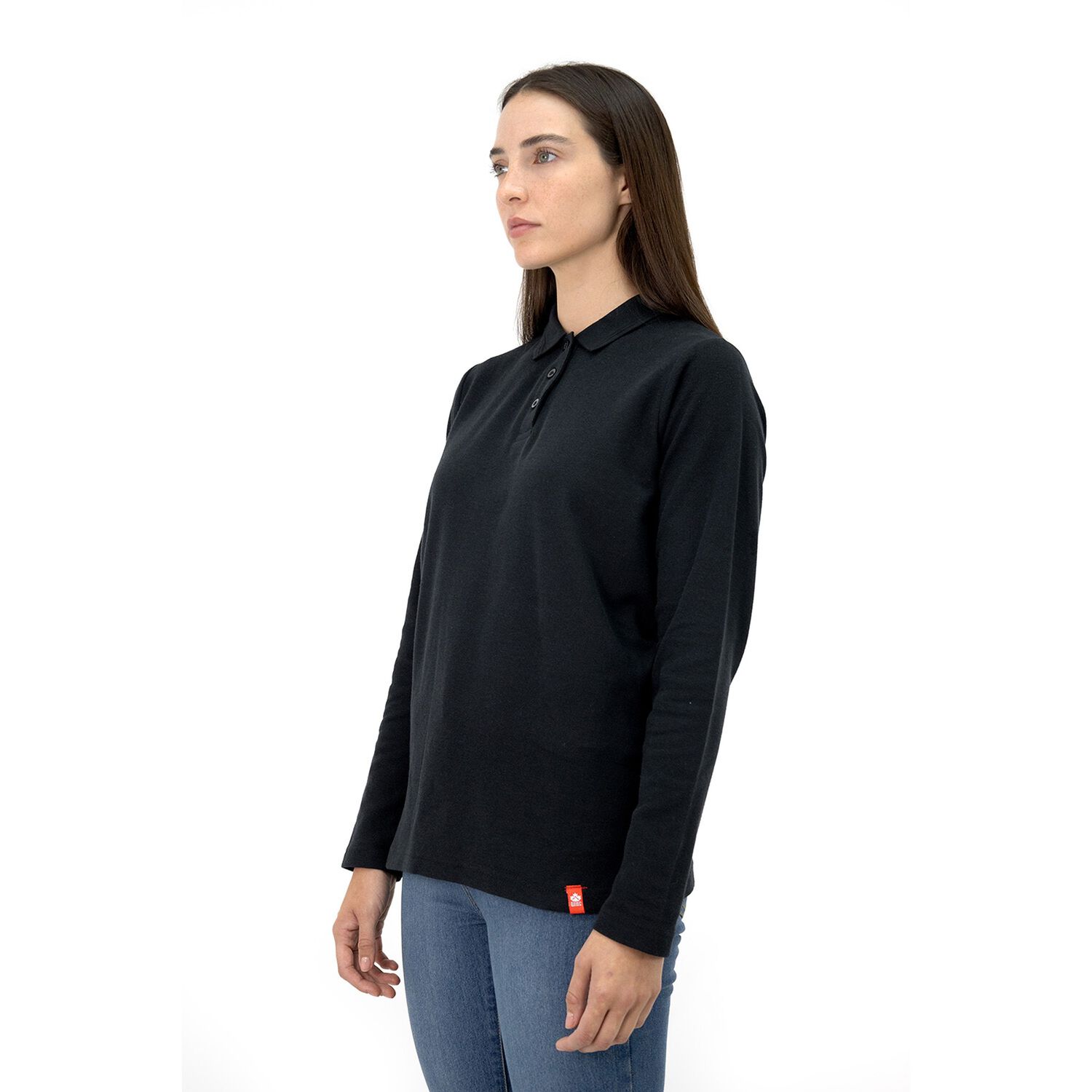 Polera Pique Quebec Manga Larga Negro Mujer image number 3.0