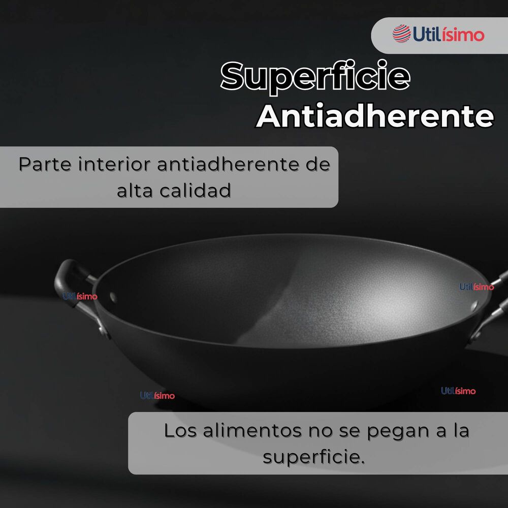 Wok Chino Acero Inoxidable Antiadherente 34cm Color Negro image number 2.0