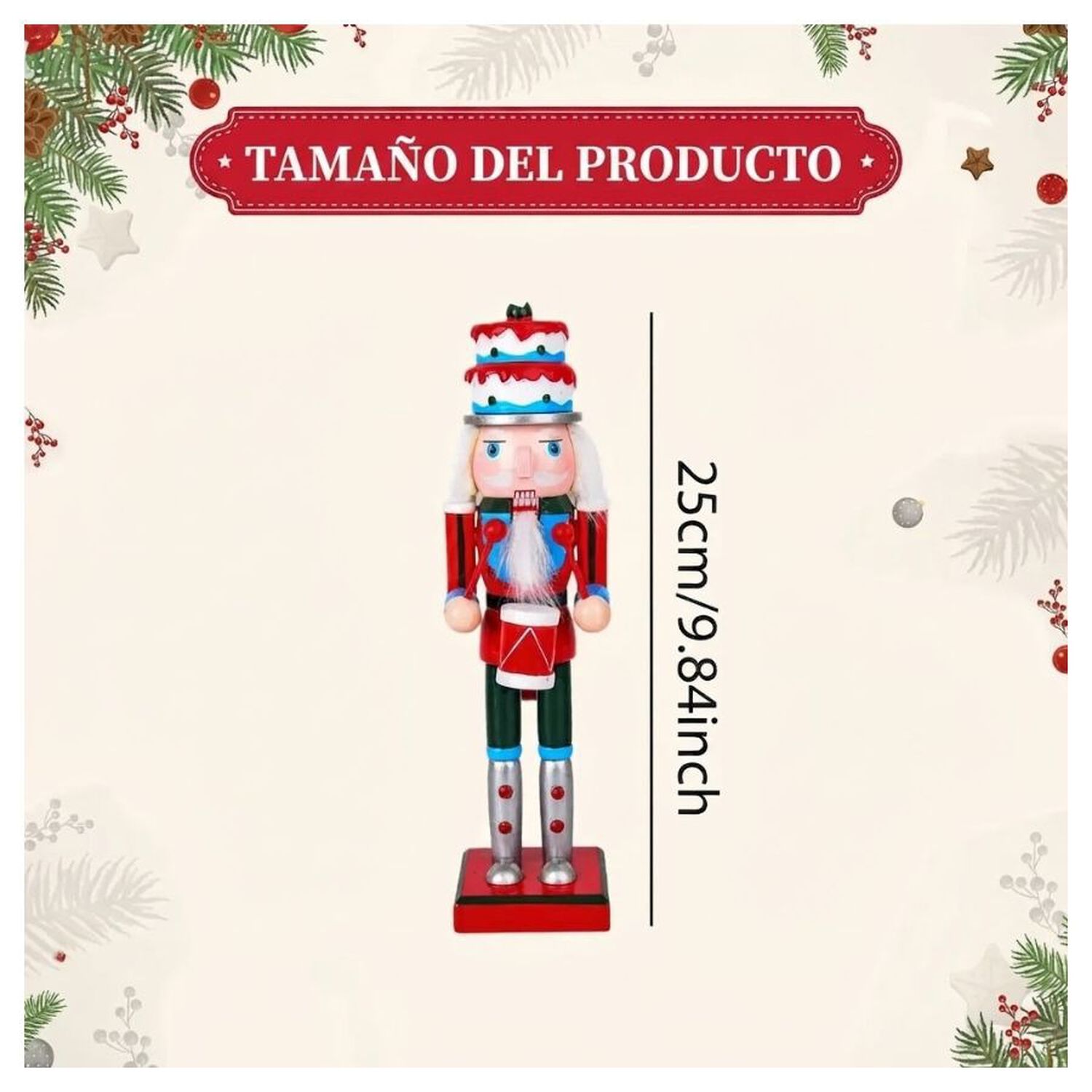 Cascanueces Navide&ntilde;o De Madera Sombrero De Pastel 25cm image number 4.0