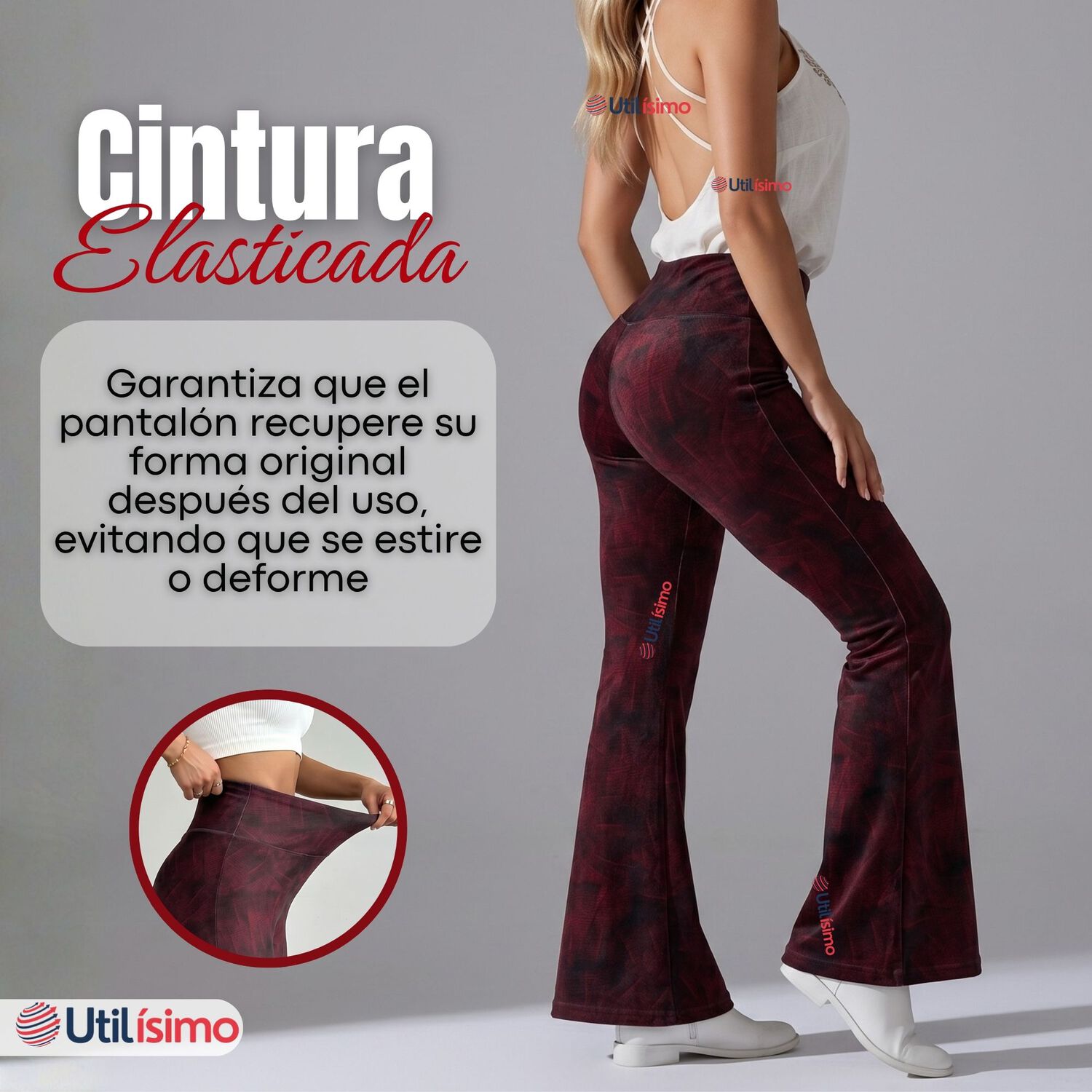 Pantal&oacute;n Polar Con Chiporro Palazzo Mujer Calza Elasticada T&eacute;rmica Burdeo image number 7.0