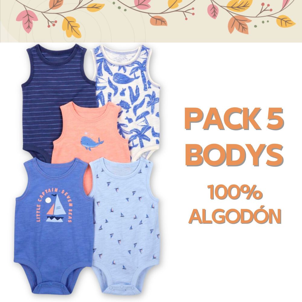 Pack 5 Bodys Niño Manga Corta Tedmimak 100% Algodón Azul Marinero image number 4.0