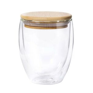 Vaso Mug Térmico Doble Pared Tapa Bambú Vidrio Tobby 250 Ml